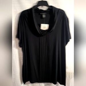 NWT Cable and Gauge Black Cowl Neck Short Sleeve Top